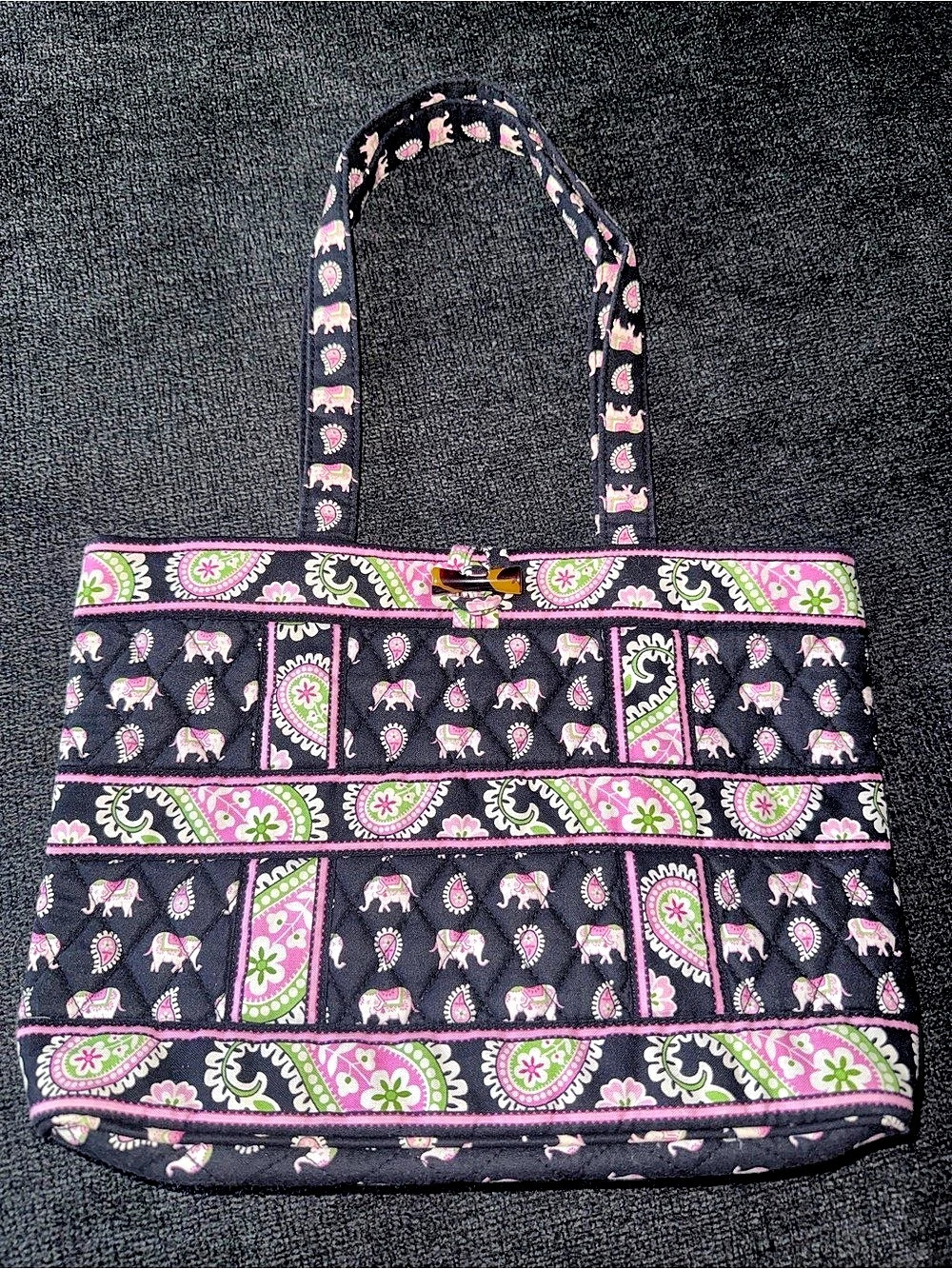 Vera Bradley Pink Elephants Tote Bag in Black & Pink